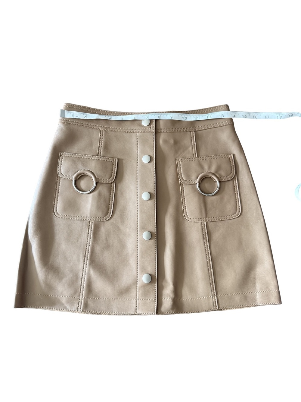 Christian Dior Beige Leather A-Line Button Front Skirt with Ring Pocket Detail